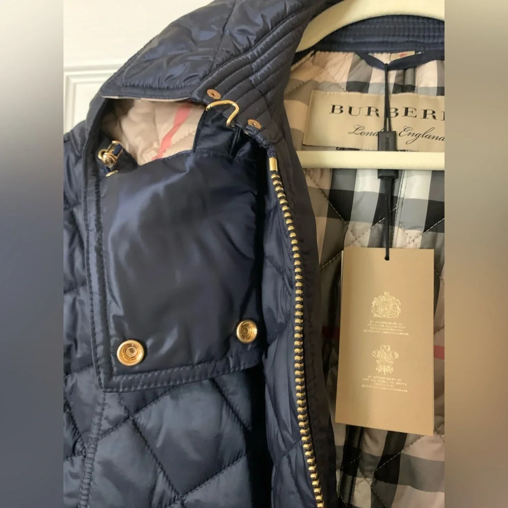 Authentic Burberry Finsbridge‎ Long Quilted Jacket Coat Belted Waist Navy XL NWT - Picture 12 of 13